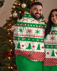 Couple Fashion Casual Plus Size Christmas Geometric Snowflake Print Hoodie Suit