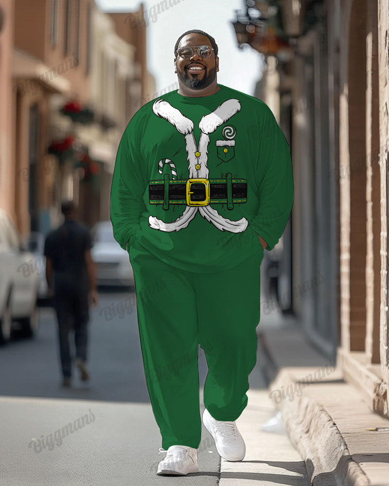 Men's Plus Size Santa Claus Cosplay Printed Long Sleeve T-Shirt Trousers Suit