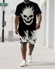 Skulls Don't Fear The Dark Men's Skull Cartoon Casual Big & Tall Short Sleeve T-shirt 2-Piece Set