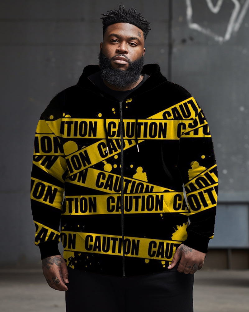 Men's Big & Tall Black and Yellow Strap Zip Hoodie
