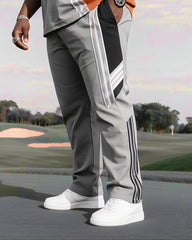 Men's Plus Size Daily Casual Simple Slant Striped Gray Short Sleeve POLO Trousers Suit