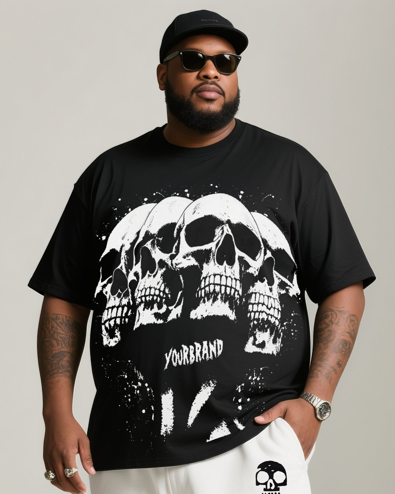 Big Boy Fashion Street Daily Casual Trend Skull Crewneck T-shirt Trousers Suit