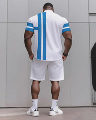Big & Tall Men's Daily Casual Black & Grey & Wine Red & Fluorescent Green & Blue & Dark Blue. Big Striped Shirt Shorts Suit