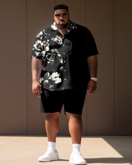 Men's Plus Size Retro Floral Chain Short Sleeve Shirt Shorts Set