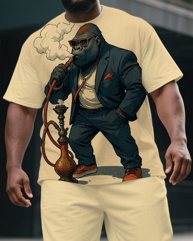 Men's Big & Tall Funny Boss Gorillas Print Daily Casual Short-Sleeved T-shirt & Short Set