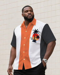 Big & Tall Men's Daily Leisure. Summer Joker 3 Color Stripe Color. Coconut Tree Micro Print Shirt Shorts Suit
