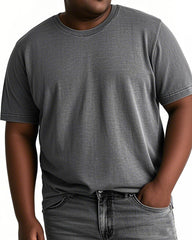 Men's Plus Size Round Neck Solid Color Washed Cotton Short Sleeve T-Shirt