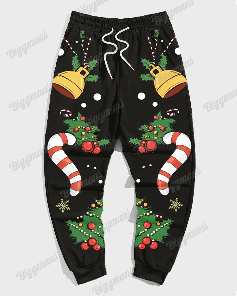 Men’s Christmas Black Gingerbread Man Tie Print Big & Tall Hoodie Set