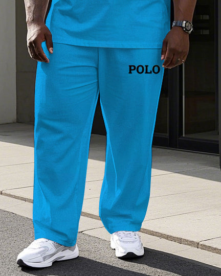Big and Tall Men's Colorful Color Block POLO Letter Printed Casual Short Sleeve T-shirt Pants Set