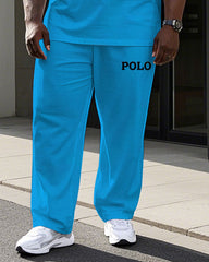 Big and Tall Men's Colorful Color Block POLO Letter Printed Casual Short Sleeve T-shirt Pants Set