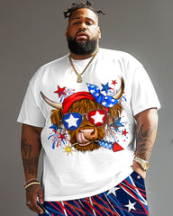 Men's Plus Size Independence Day National Flag Tau Print Large Men's Suit