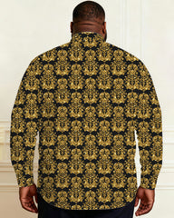 Men's Plus Size Black Baroque Glitter Sequin Long Sleeve Lap Shirt