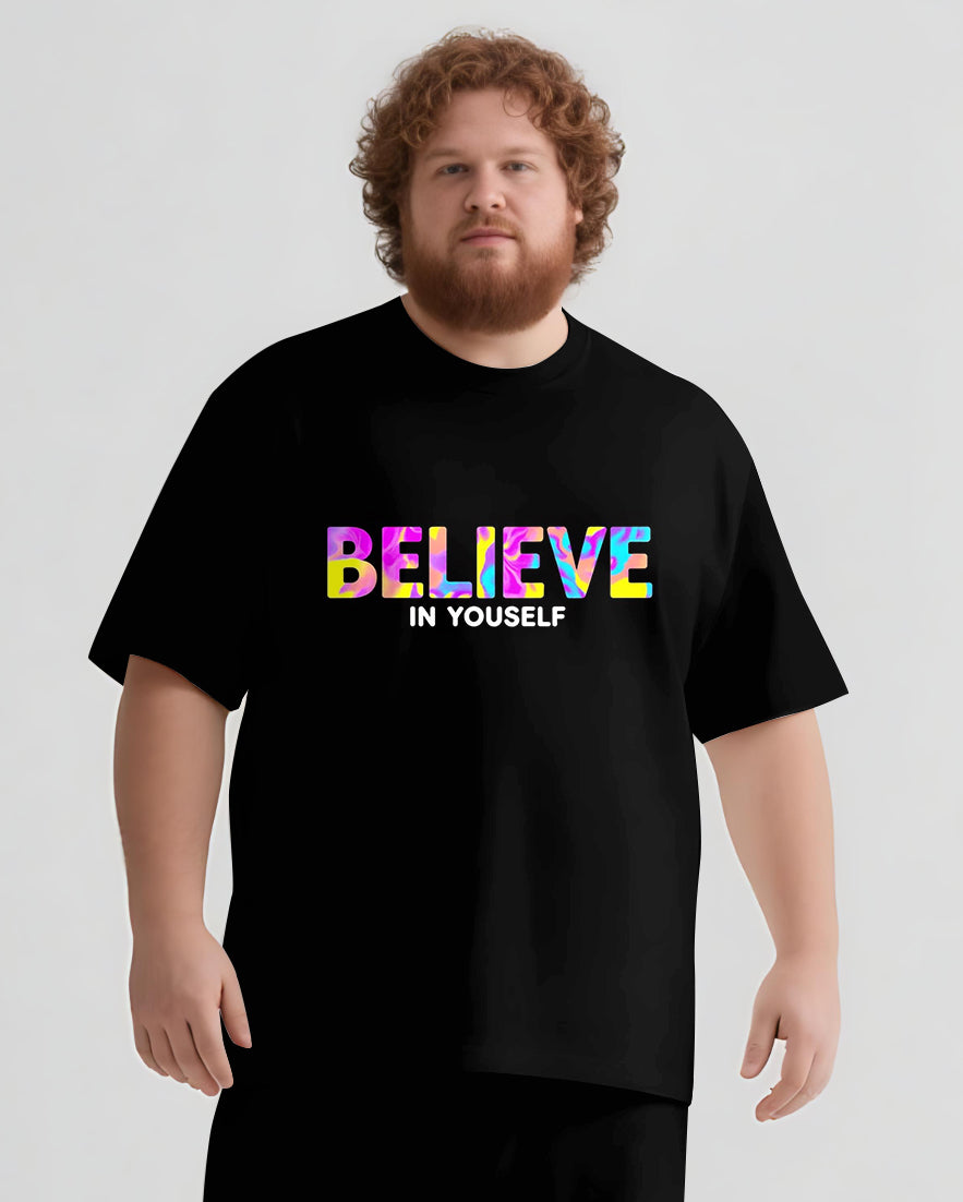 Believe In Yourself Not Their Noise Men's Big and Tall Simple Lettering Short Sleeve T-shirt Shorts Set