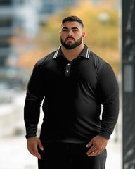 Featured Neckline Solid Color Simple Daily Lapel Polo Long Sleeve 2-piece Set Men's Plus Size