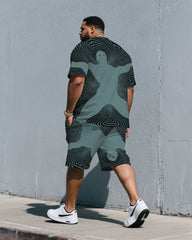 Men's Plus Size Irregular Line Human Shape Outline Fashion Round Neck Short Sleeve T-shirt Shorts Suit
