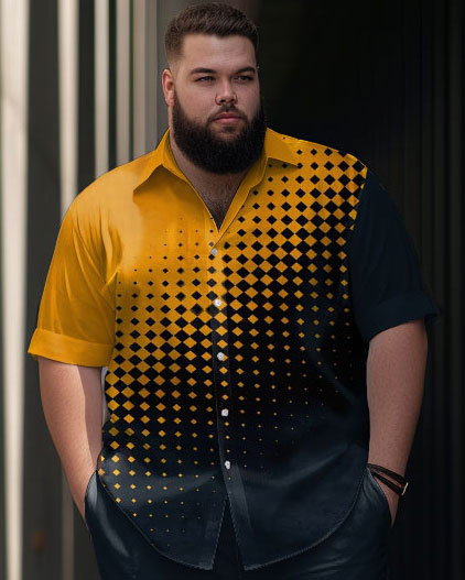 Men's Large Size Gradient Geometric Pattern Short Sleeve Shirt Trousers Set
