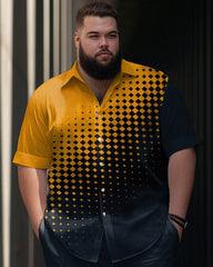 Men's Large Size Gradient Geometric Pattern Short Sleeve Shirt Trousers Set