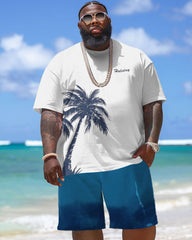 Big Guy's Hawaiian Coconut Tree Alphabet Print T-Shirt Shorts Set