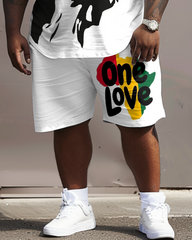 Big Men's Reggae Music One Love T-Shirt Shorts Set