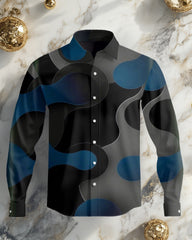 Big Men's Casual Gradient Color Block Textured Lapel Long Sleeve Shirt