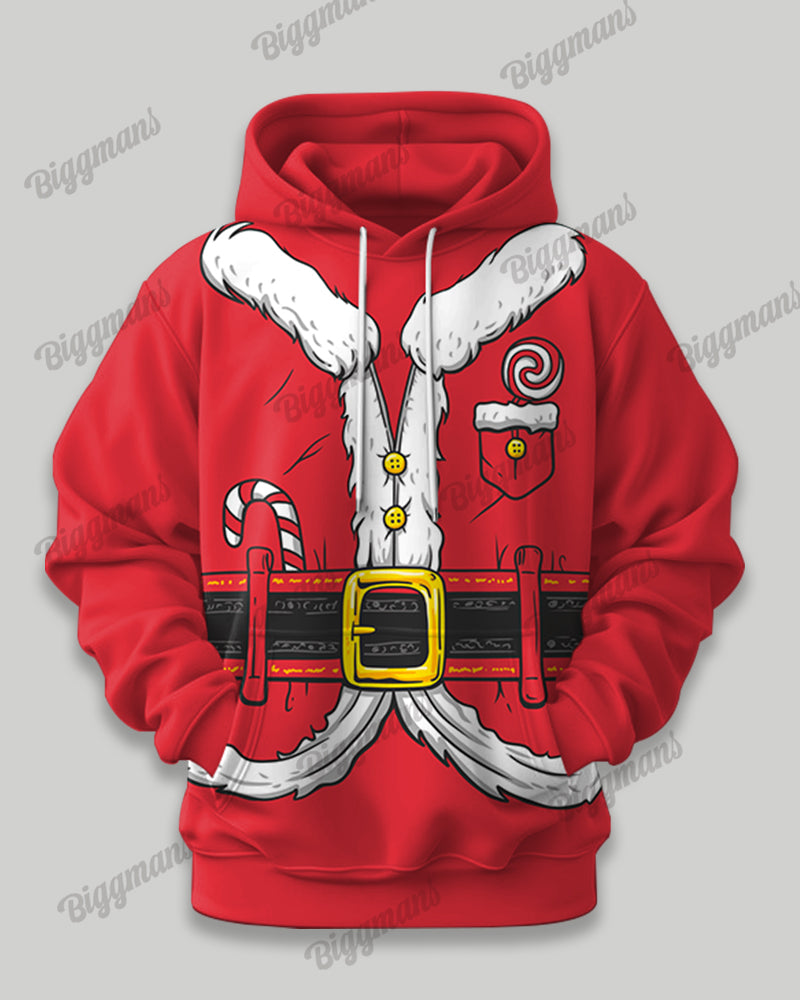Big Men's Funny Christmas Santa Cosplay Print Hoodie Set