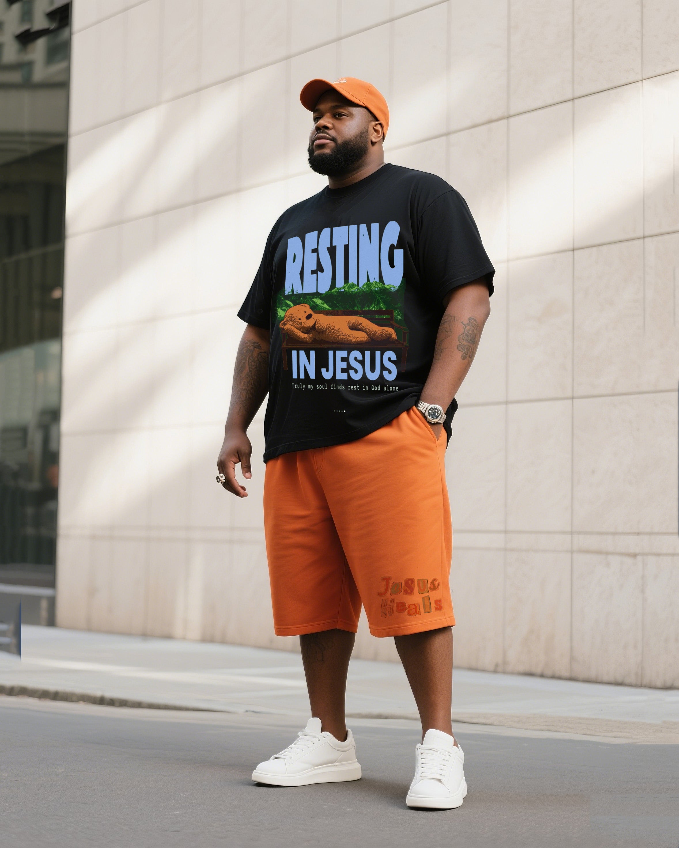 Big Man's Daily Leisure Belief Series Design Short Sleeve T-Shirt Shorts Suit