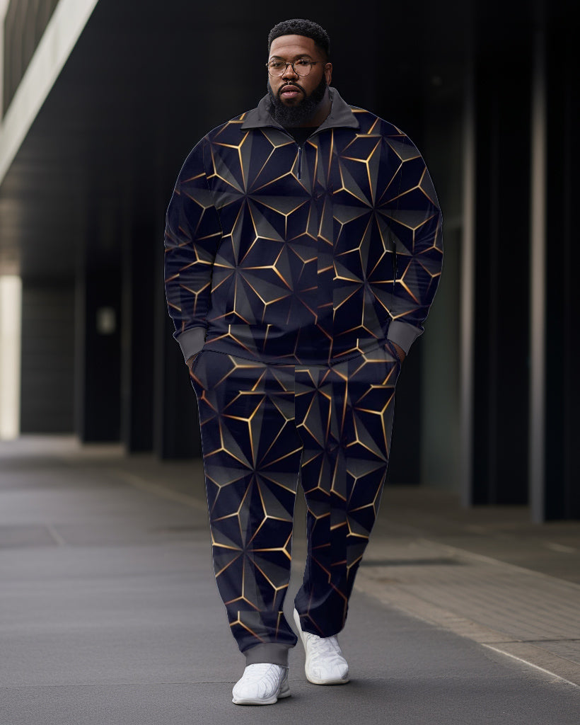 Men's Big & Tall Abstract Graphic Zip Polo Shirt & Pants Two Piece Set