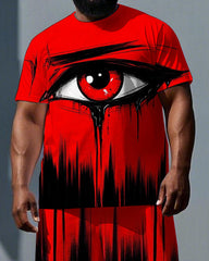 Men's Punk Fashion Bold Crying Eye Print Casual Short-Sleeve T-shirt 2-Piece Big & Tall Set