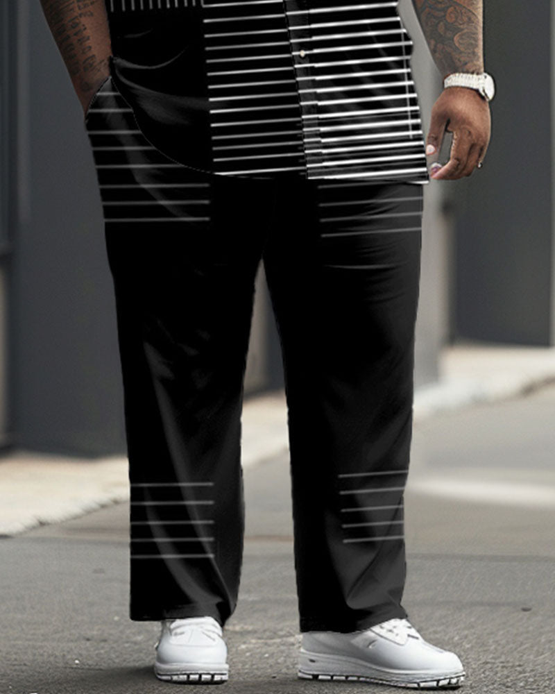 Men's Plus Size Business Irregular Geometric Stripe Print Short Sleeve Shirt Suit