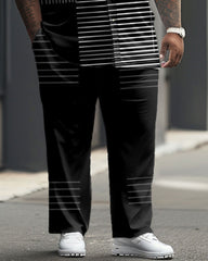 Men's Plus Size Business Irregular Geometric Stripe Print Short Sleeve Shirt Suit