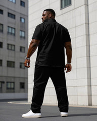 Men's Plus Size Business Simple Black & White Stitching Short Sleeve Shirt Trousers Suit