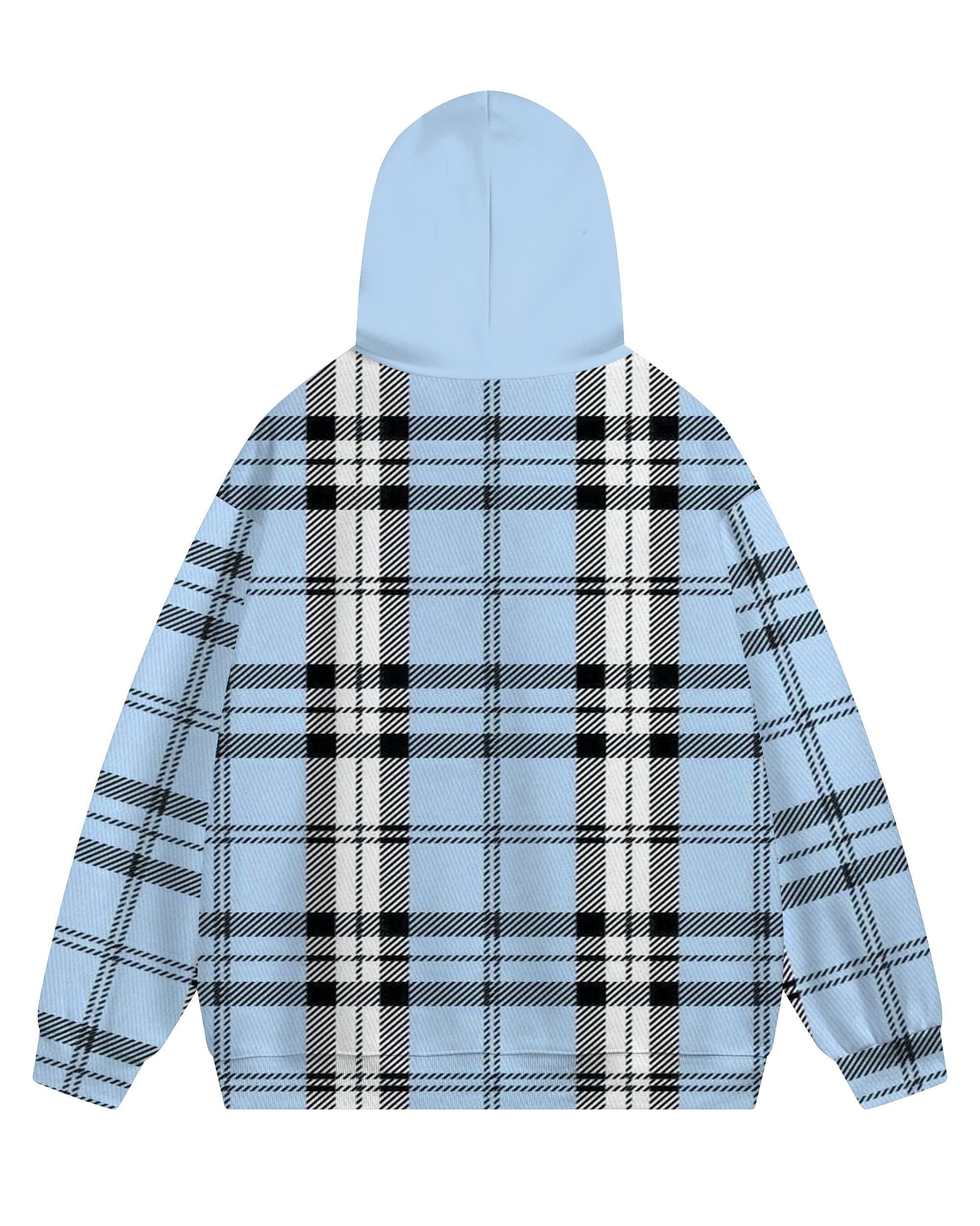Men's Plus Size Blue Check Zip Hoodie