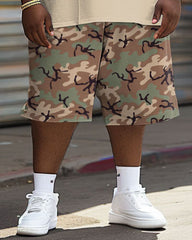 Big Guys Street Casual Camouflage Bear Print T-Shirt Shorts Set