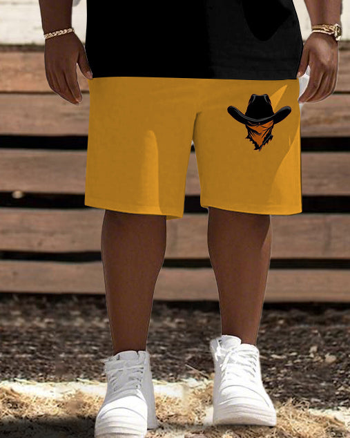 Men's Plus Size Wild West Rodeo Cowboy Short Sleeve T-Shirt Shorts Suit