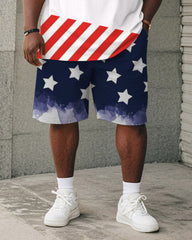 Men's Plus Size Independence Day Star Stripe Print Round Neck Short Sleeve T-Shirt Shorts Suit