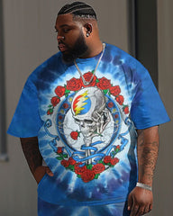 Men's Plus Size Street Fashion Tie-dye Skull Print T-Shirt Trousers Suit