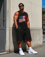 Men's Simple SOCCER Letter American Flag &  Football Big & Tall Basketball Vest and Shorts Set