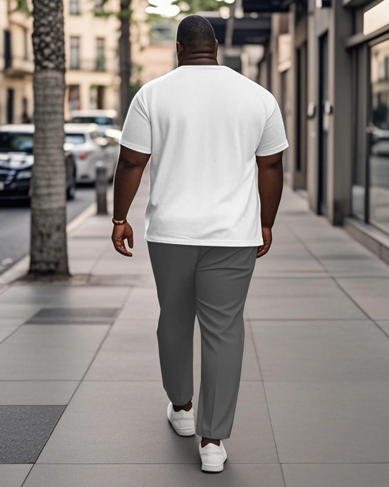 Men's Plus Size Yellow Grey Colorblock Stripe Geometric Print Henry Collar T-Shirt Trousers Suit