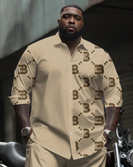 Big & Tall Men's Business Khakis B Letter Diamond Pattern Printed Long Sleeve Shirt Pants Suit