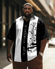 Colorblock Note Pattern Big Men's Short Sleeve Shirt