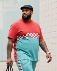 Big Boy Street Fashion High Chessboard Gradient Simple Color Split Design Short Sleeve Trousers Suit