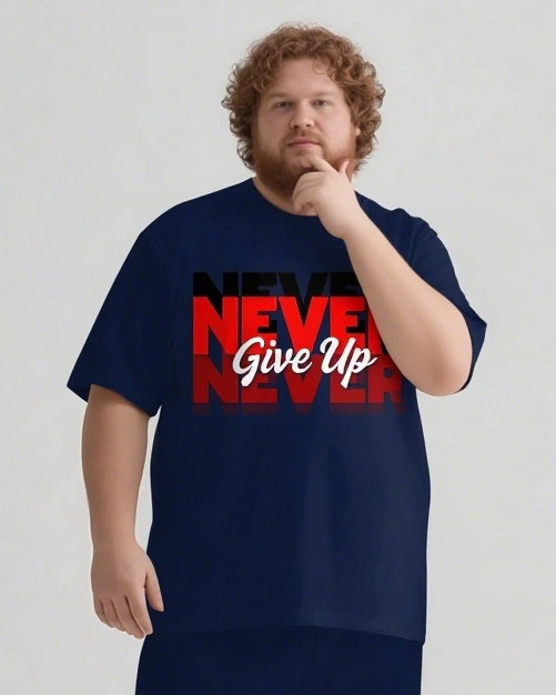 Success Starts with Never Giving Up Men's Big and Tall Simple Lettering Short Sleeve T-shirt Shorts Set