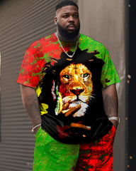 Street Cartoon Red And Green Block Printed Large Men's Suit