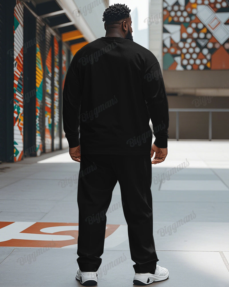 Men's Big & Tall Simple Plaid Patchwork Letter Printing Long Sleeve T-Shirt Trousers Set