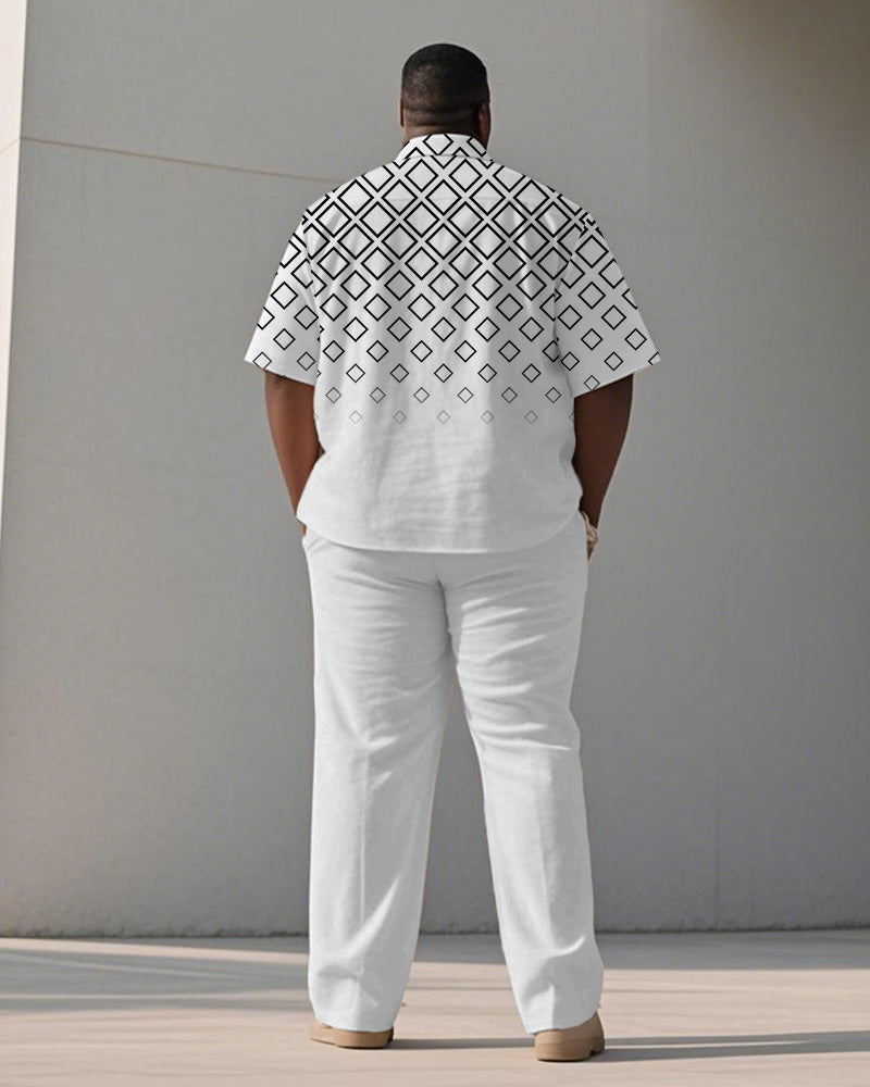 Men's Plus Size Simple Gradient Diamond Print Short Sleeve Shirt Trousers Suit