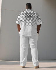 Men's Plus Size Simple Gradient Diamond Print Short Sleeve Shirt Trousers Suit