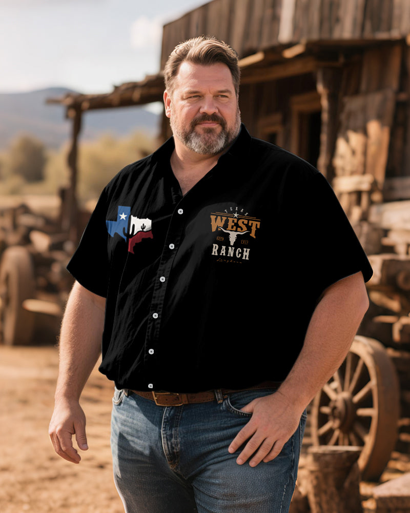 Big & Tall Men's Western Denim Printed Short Sleeve Shirt