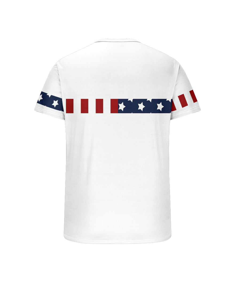 Men's Plus Size Independence Day American Flag Elemental Print Henry Collar Button Short Sleeve Tee