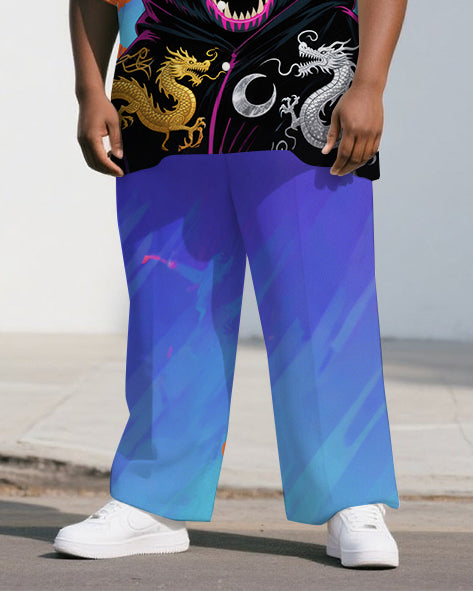Big and Tall Man's Casual Fashion Bear Gradient Style Short Sleeve Shirt Pants 2-Piece Set