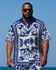Big Men's Daily Casual Hawaii Theme Retro Floral Printed Outdoor Short Sleeve Shirt Shorts Set